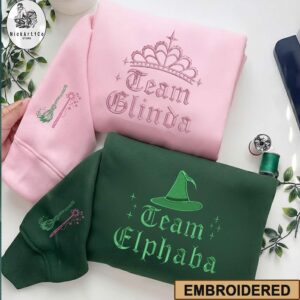 EMBROIDERED Team Glinda Team Elphaba Crewneck Wicked Sweatshirt, Elphaba Glinda Embroidered Sweatshirt, Wicked Musical Shirt