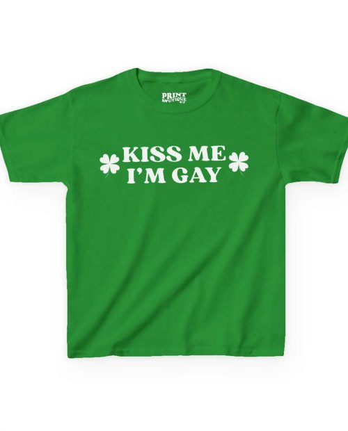 Kiss Me I’m Gay St Patrick’s Day Baby Tee, Y2K St Paddys Crop Top