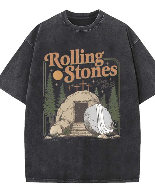 Christian Rolling T-Shirt Trendy Jesus Stones Easter