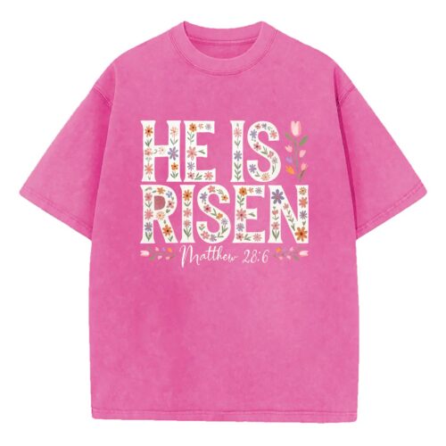 Floral Easter Cross Shirt – He Is Risen Christian Tee