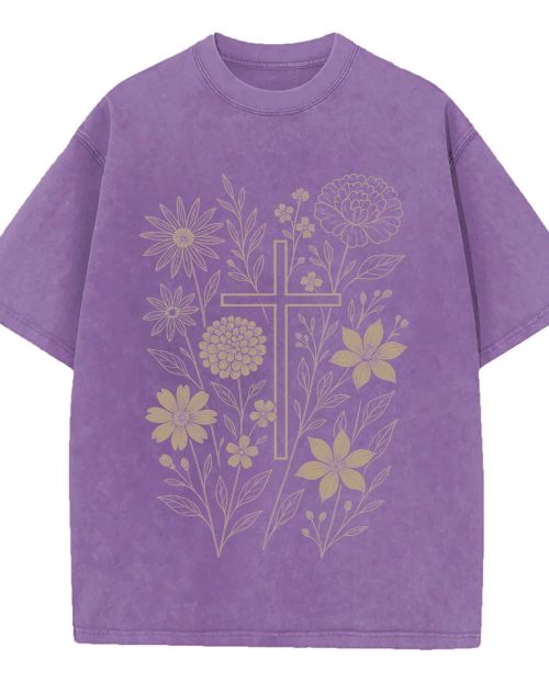 Christian T Shirt, Floral Cross Graphic Tee, Faith Based Shirt
