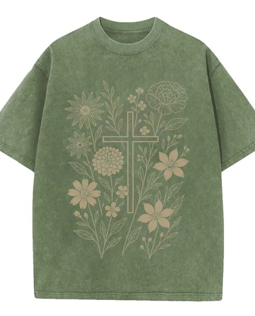 Christian T Shirt, Floral Cross Graphic Tee, Faith Based Shirt
