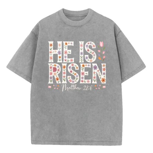 Floral Easter Cross Shirt – He Is Risen Christian Tee