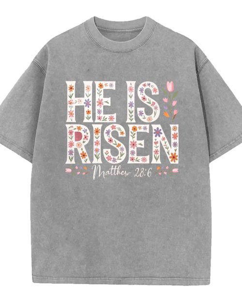 Floral Easter Cross Shirt – He Is Risen Christian Tee