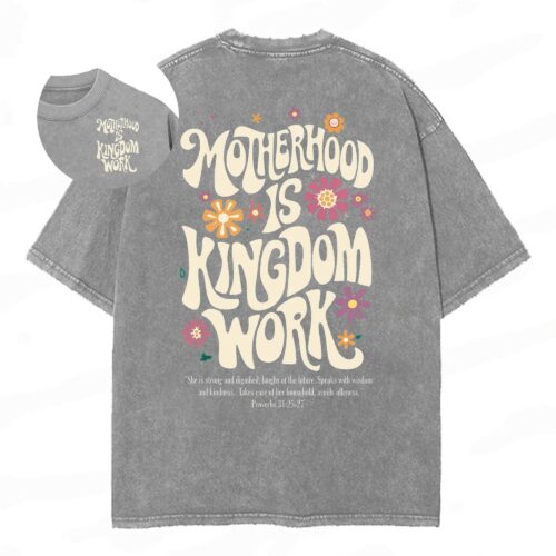 Motherhood Is Kingdom Work Ladies Christian Mom Retro Floral T Shirt