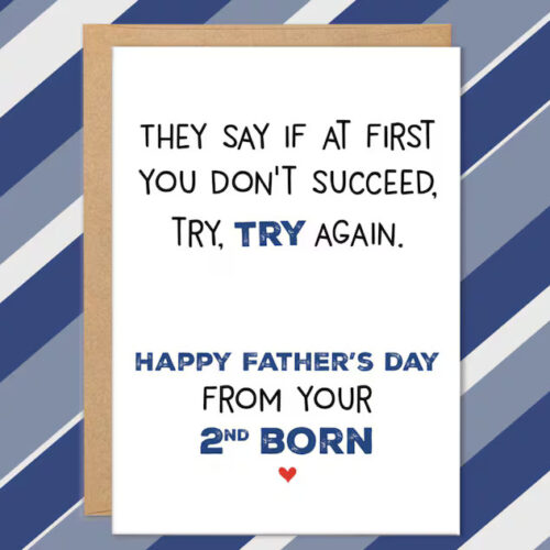 2nd Child Father’s Day Cards, Funny Cards for Dad From 2nd Born, Second Child, Favorite Child Card, Try Again, From Middle Child, Dad Gifts