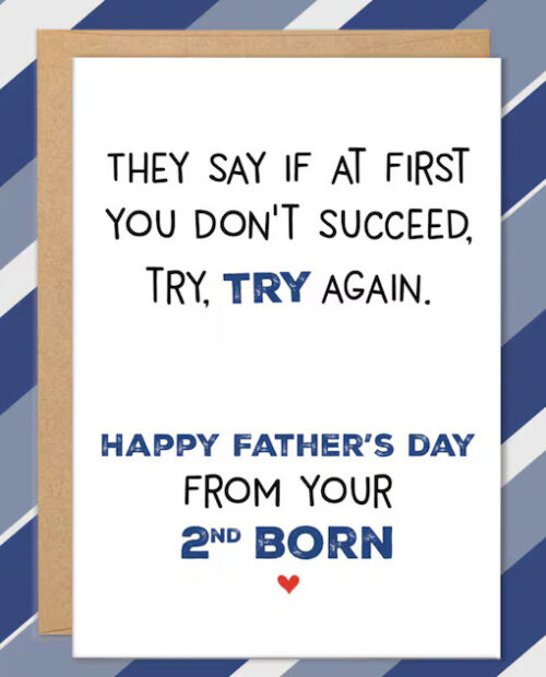 2nd Child Father’s Day Cards, Funny Cards for Dad From 2nd Born, Second Child, Favorite Child Card, Try Again, From Middle Child, Dad Gifts