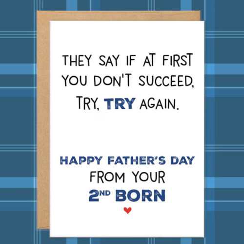 2nd Child Father’s Day Cards, Funny Cards for Dad From 2nd Born, Second Child, Favorite Child Card, Try Again, From Middle Child, Dad Gifts