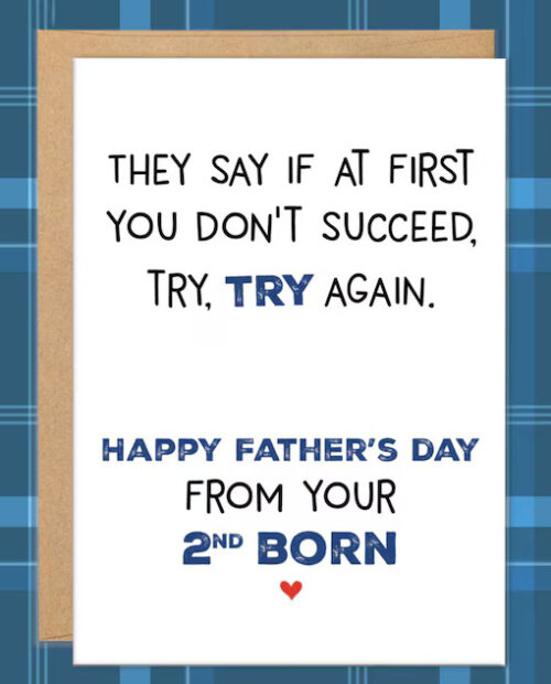 2nd Child Father’s Day Cards, Funny Cards for Dad From 2nd Born, Second Child, Favorite Child Card, Try Again, From Middle Child, Dad Gifts