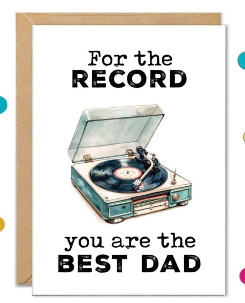Best Dad Cards, Father’s Day Cards, Pun Cards for Dad, Vinyl Record Music Card, Best Dad Gifts, Cards for Husband, From Son, Stepdad Cards
